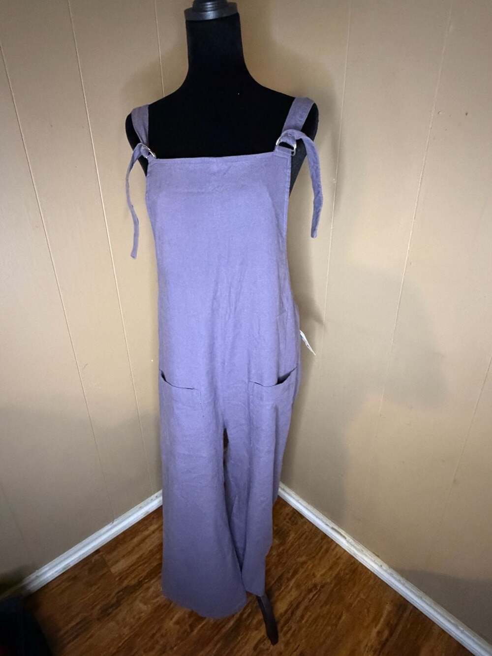 L.T.J Letter to Juliet Purple Linen-Blend Wide Leg Overalls Jumpsuit